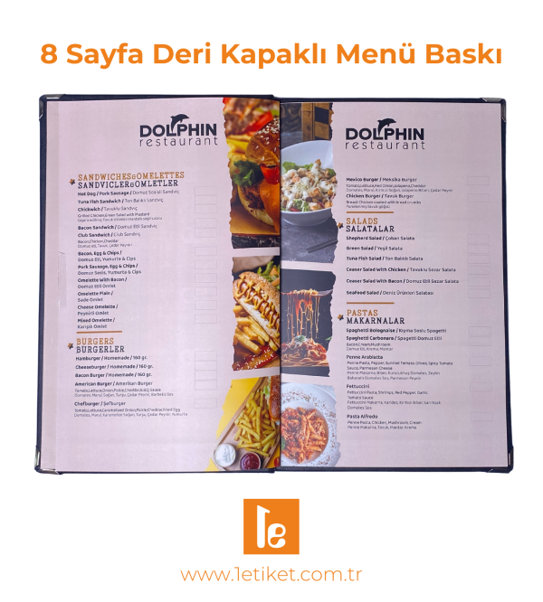 8 Sayfa Deri Kapakli Menu Baski tasarimi